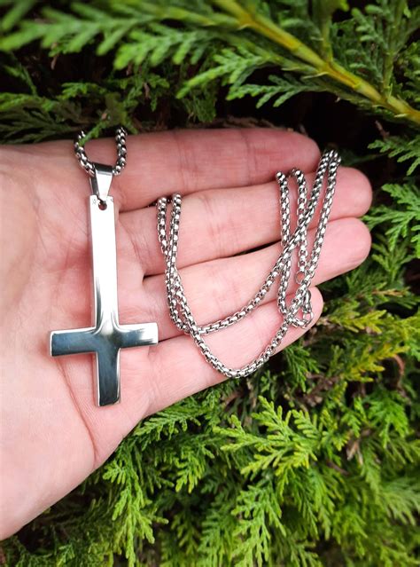 Upside Down Cross Pendant Inverted Cross Necklace Cross Of Etsy