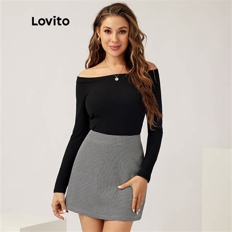 Lovito Casual Plain Off The Shoulder Long Sleeve T Shirts For Women