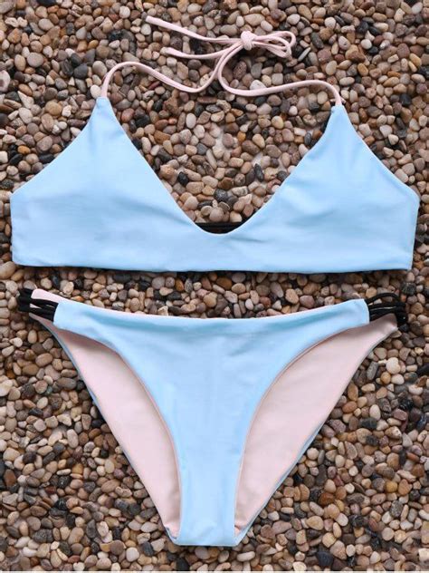 14 OFF 2021 Halter Neck Contrast Bikini Set In ICE BLUE ZAFUL