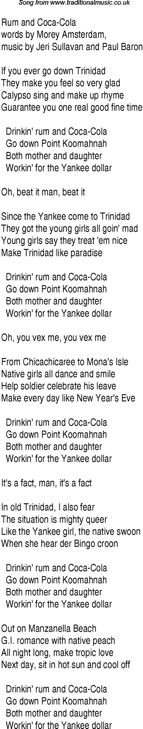 Top Songs 1945 Music Charts Lyrics For Rum And Coca Cola