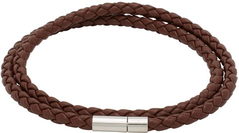 Hugo: Brown Double Braided Leather Bracelet | SSENSE