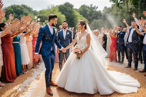 Feliz fotografía de boda de la novia y el novio en la ceremonia de boda