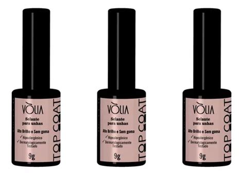 Kit Vòlia 3x Top Coat Finalizador Sem Goma Alto Brilho 10ml Frete grátis