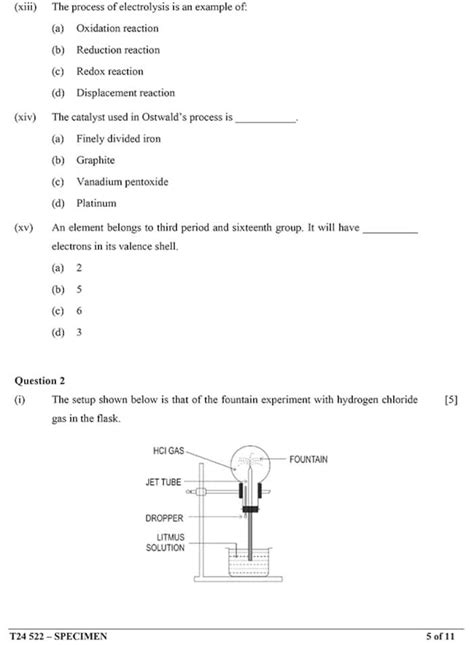 Cisce Icse Class 10th Chemistry Specimen Question Paper 2024 See