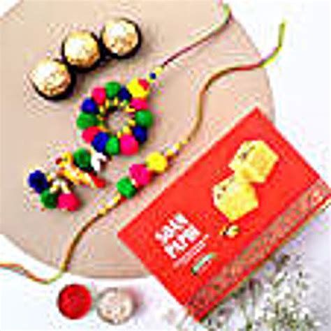 Sneh Vibrant Rakhi Set With Soan Papdi Ferrero Rocher Usa Gift Sneh