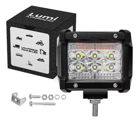 Kit Refletor Lumin Rio Farol W Led Quadrado Cor Da Carca A Preto