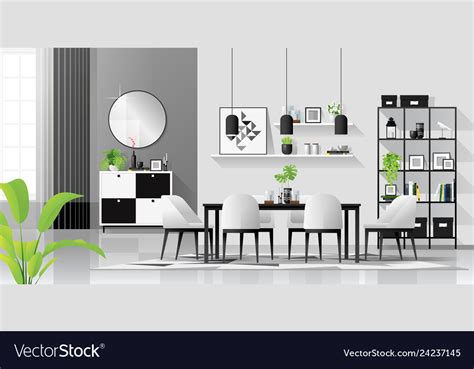 Modern black and white dining room Royalty Free Vector Image