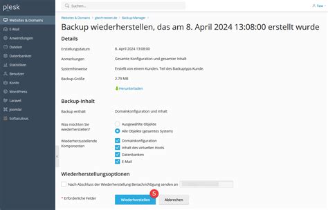 Wie Stelle Ich In Plesk Ein Backup Wieder Her Power Netz