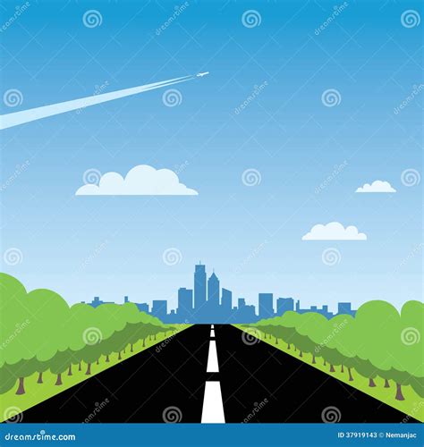 Road To City Landscape Stock Illustration Illustration Of Landscape