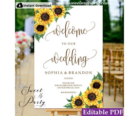 Sunflowers Wedding Welcome sign template printable|Sunflowers Welcome ...