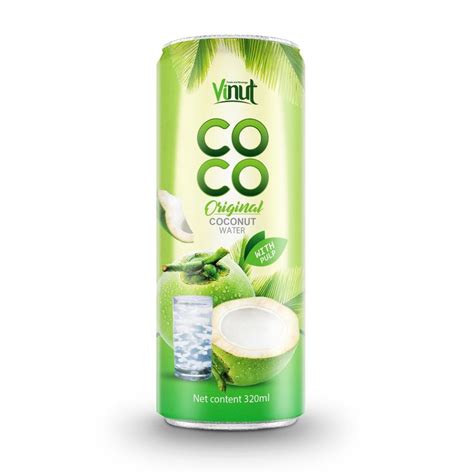 A Can Of Coconut Drink With The Word Coco On It And An Image Of A Green