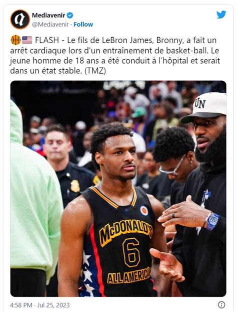 Le Fils De Lebron James Bronny 18 Ans A Fait Un Arrêt Cardiaque