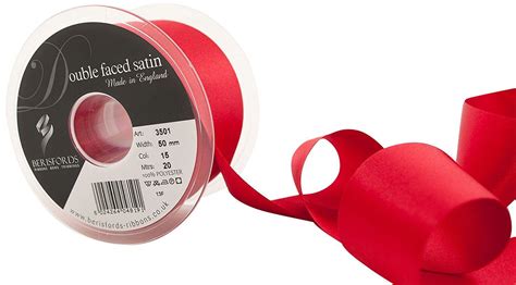 Satin Ribbon 50mm Wide 3501 15 Plain Red Gather N Sew