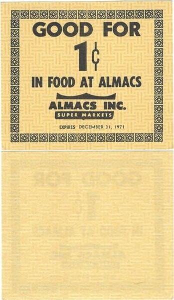 Cent Food Stamp Scrip Almacs United States Numista