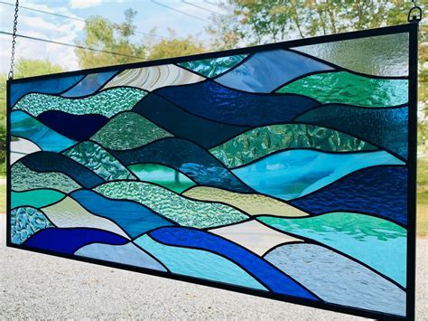 Honeydewglass Large Stained Glass Ocean Waves X Etsy