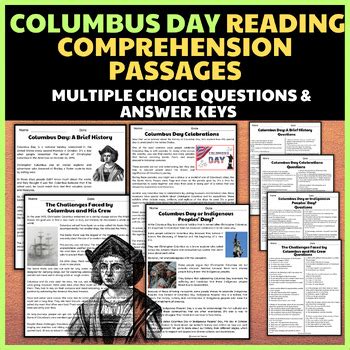 Columbus Day Reading Comprehension Passages Multiple Choice Questions