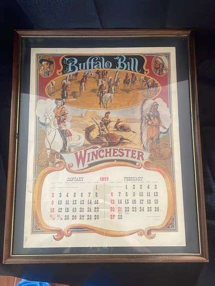 Framed Vintage Winchester Buffalo Bill Wall Calendar Advertisement