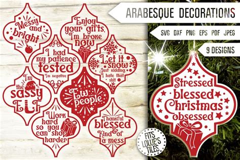 Sassy Christmas Quotes Svg Bundle Arabesque Tile Ornaments