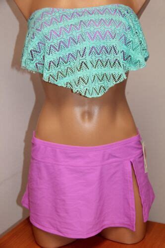 NWT Hula Honey Swimsuit Bikini Skirt 2 Piece Set Sz L MRLLC Crochet