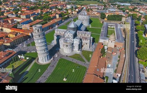 Aerial view of Field of Miracles in Pisa, Tuscany. Drone viewpoint of ...