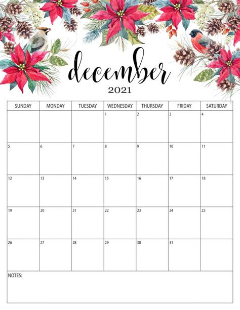 Floral December 2021 Calendar December Calendar Print Calendar