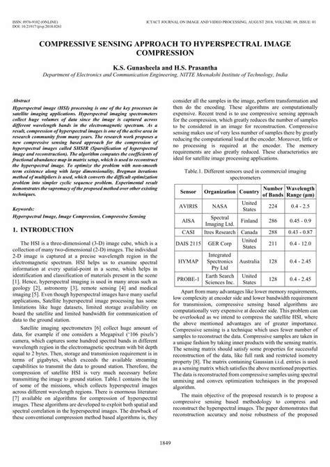 Pdf Compressive Sensing Approach To Hyperspectral Ictactjournals In