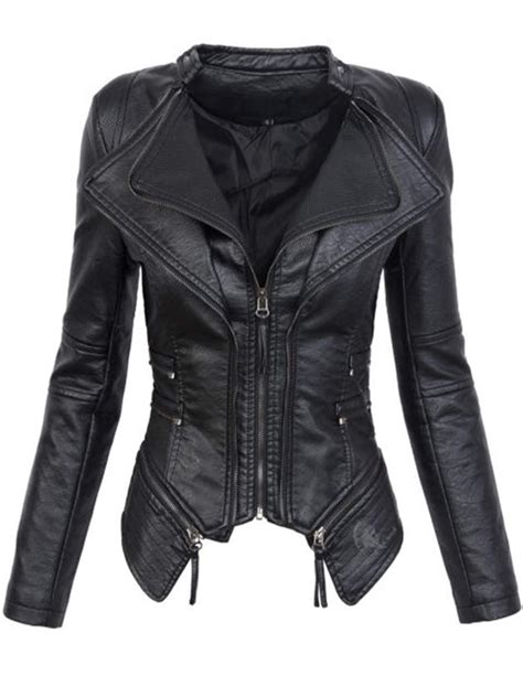 Gothic Punk Slim Fitted Biker Jacket Leather Jacket Women Fashion