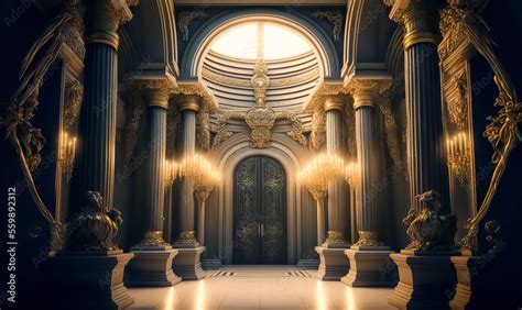 A realistic fantasy interior of the palace. Dark castle interior ...