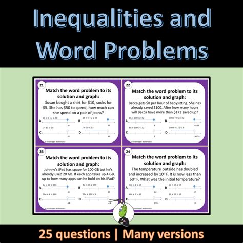 Solving One And Two Step Inequalities Word Problem Task Cards Algebra