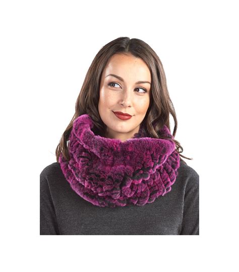 Christine Fuchsia Knitted Rex Rabbit Fur Snood Scarf FurHatWorld