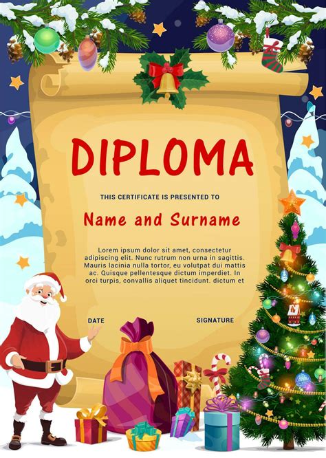 Christmas kid diploma template with Santa Claus 23832653 Vector Art at ...