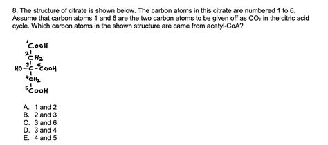 Solved The Structure Of Citrate Is Shown Below The Chegg