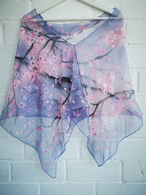 Hand Painted Cherry Blossom Silk Scarf Sakura Silk Chiffon Etsy UK