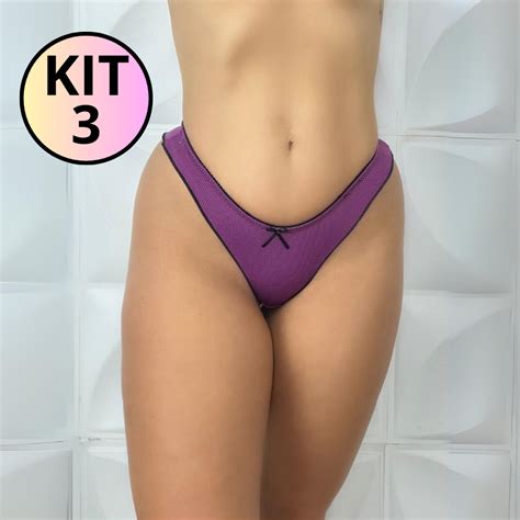 Kit Calcinhas Fio Dental Suede Canelado Confortável Lingerie Sexy Shopee Brasil