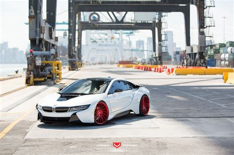 White Pearl: Futuristic BMW i8 on Red Forged Custom Wheels — CARiD.com ...