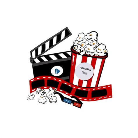 Premium Vector Movie Set With Popcorn Clapperboard And 3d Glasses