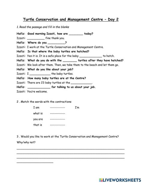 Occupation Turtle Conservation Worksheet Live Worksheets