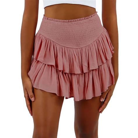 Gzwyht Skirts For Women Mini Skirt Women S Solid Shirred High Waist