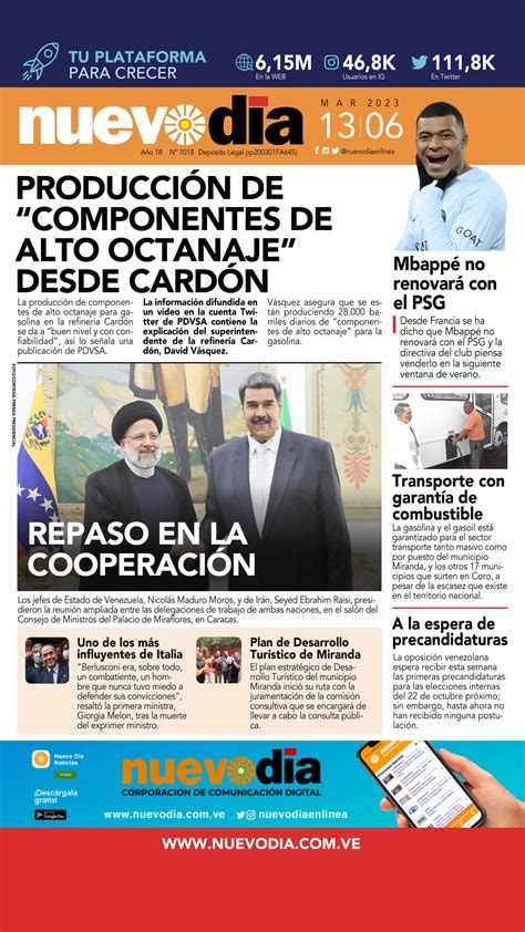 Portada Martes 13 De Junio De 2023 Nuevo Día