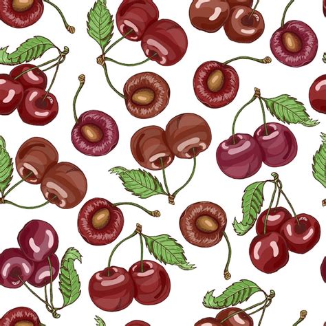 Premium Vector Seamless Pattern With Cherries