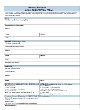 Fillable Online Andrews & Robertson BIDDER REGISTRATION FORM Fax Email ...