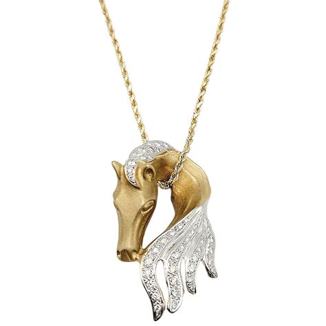 Satin Finish 14 Karat Yellow Gold Horse Head Pendant Enhancer With