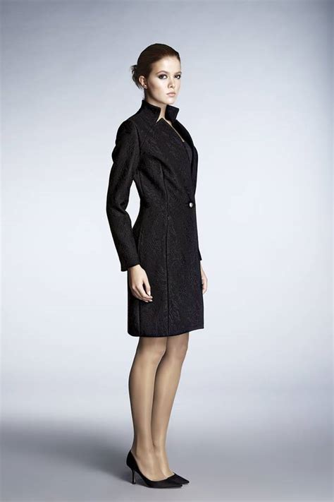 Jacquard Fitted Knee Length Coat By Rumour London