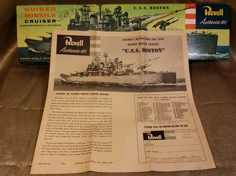 Vintage 1956 Revell Uss Boston Guided Missile Cruiser Model Kit Rare