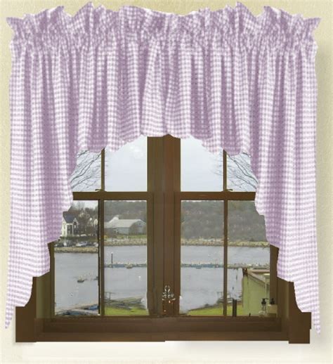 Light Purple Gingham Check Scalloped Window Swag Valance Set