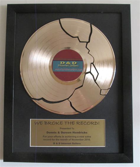 Broken Record Award Trophy Gold Plated 12" LP Album