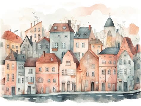 Premium Ai Image Watercolor Illustration Of A Cityscape With A Small