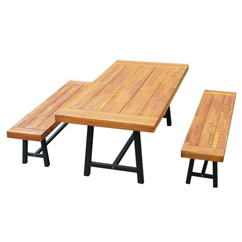 Outsunny 71 Rustic Acacia Wood Outdoor Picnic Table And 63 Bench Seat Set Natural Red Wood