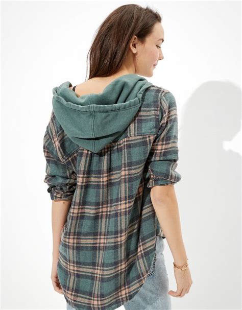 Ae Oversized Hooded Flannel Shirt