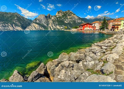 High Mountainslake And Citylake Gardatorboleitalyeurope Stock